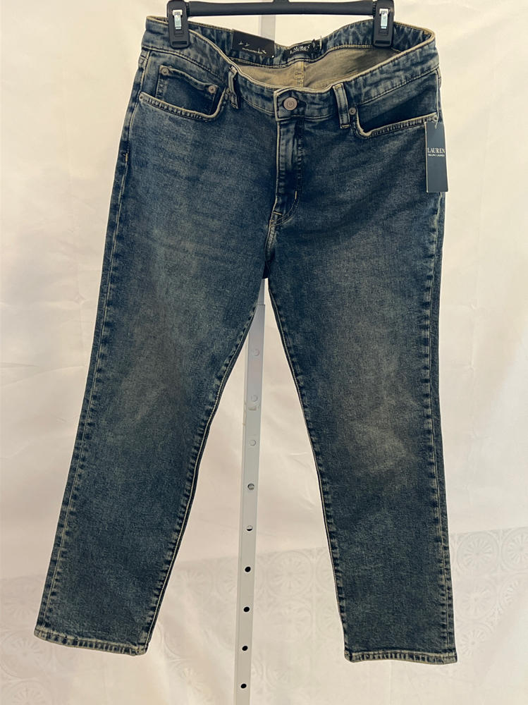 Lauren Ralph Lauren, Womens, Mid-Rise Straight Ankle Jeans, Haze Wash, Size: 12, Inseam: 28