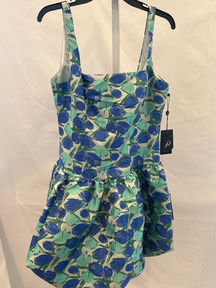 Adrianna Papell Women's Tulip Jacquard Short Dress, Blue/Green Multi