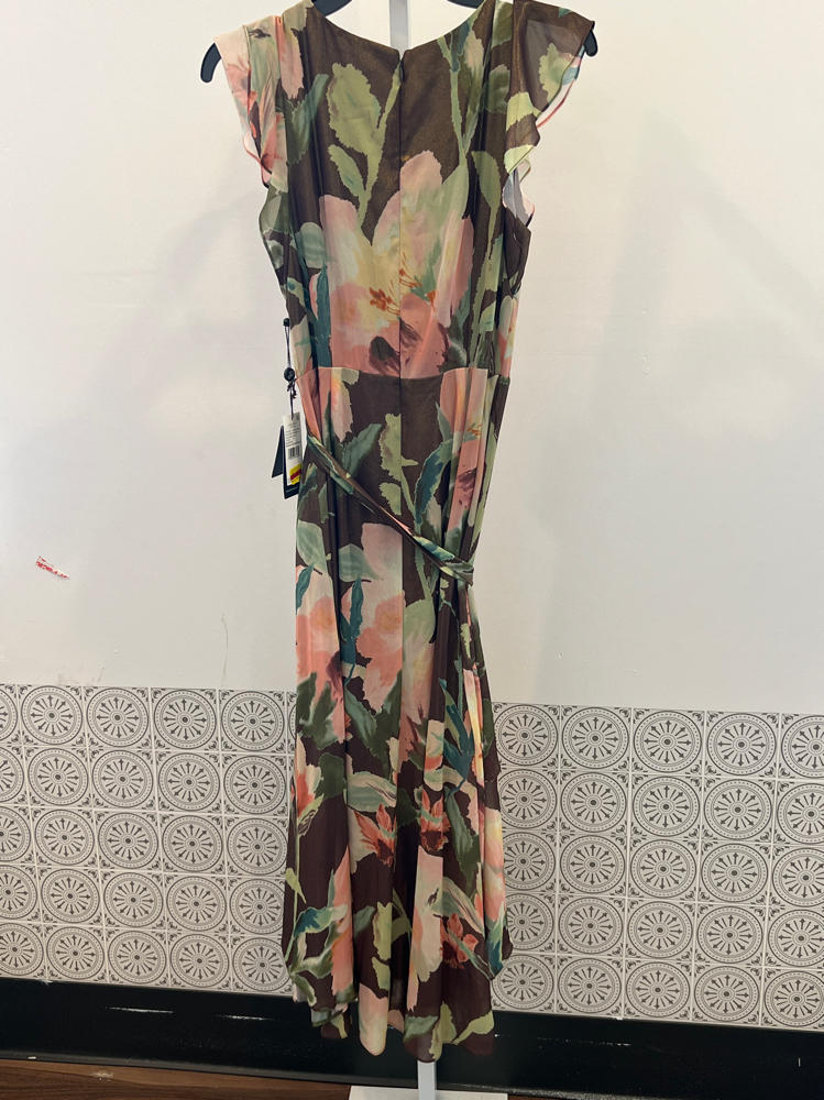 Adrianna Papell Women's Floral Hi Low Midi Dress, Brown Multi, 4
