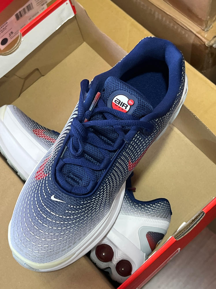 Nike Air Max Dn Big Kids' Shoes (HQ2869-100, White/Blue Void/Blue Void/Sport Red) Size 7
