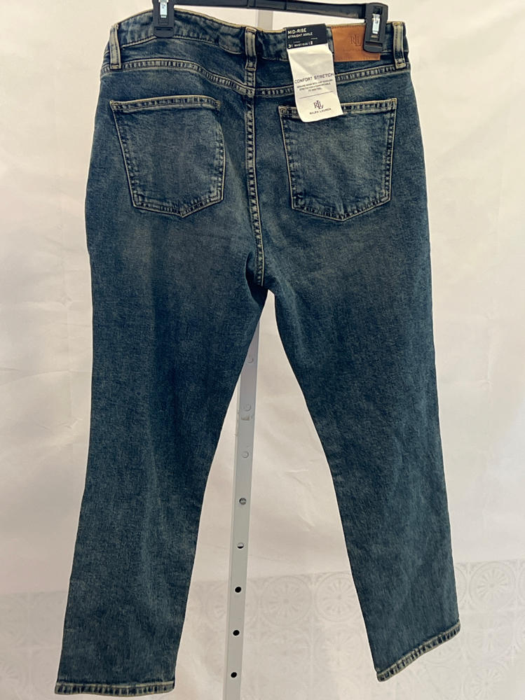Lauren Ralph Lauren, Womens, Mid-Rise Straight Ankle Jeans, Haze Wash, Size: 12, Inseam: 28