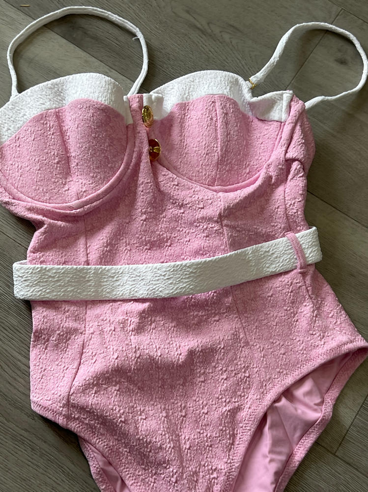 L'AGENCE Women's Amie Colorblock Chic One Piece Swim Suit, Blush, M