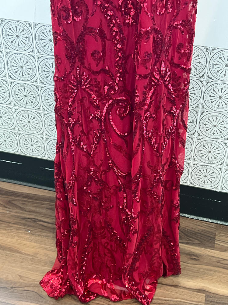 B Darlin Juniors' Sequined Halter-Neck Evening Gown  Red  9/10