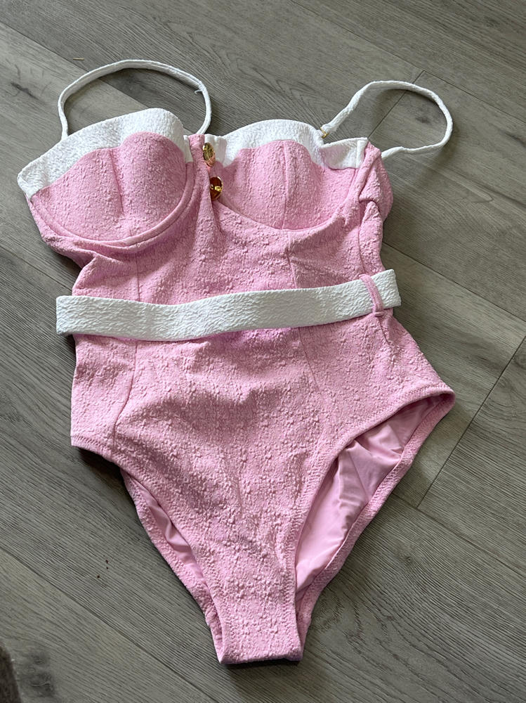 L'AGENCE Women's Amie Colorblock Chic One Piece Swim Suit, Blush, M