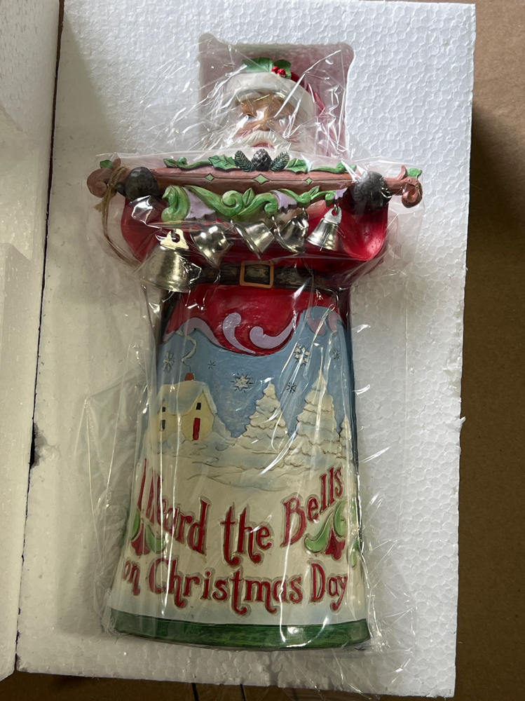 Enesco Jim Shore Heartwood Creek 18th Annual Song Series Christmas Day Santa with Bells Figurine- Stone Resin Hand Painted Crafted Collectible Santa Figurines Christmas Home Decor Statue, 10.04 Inch