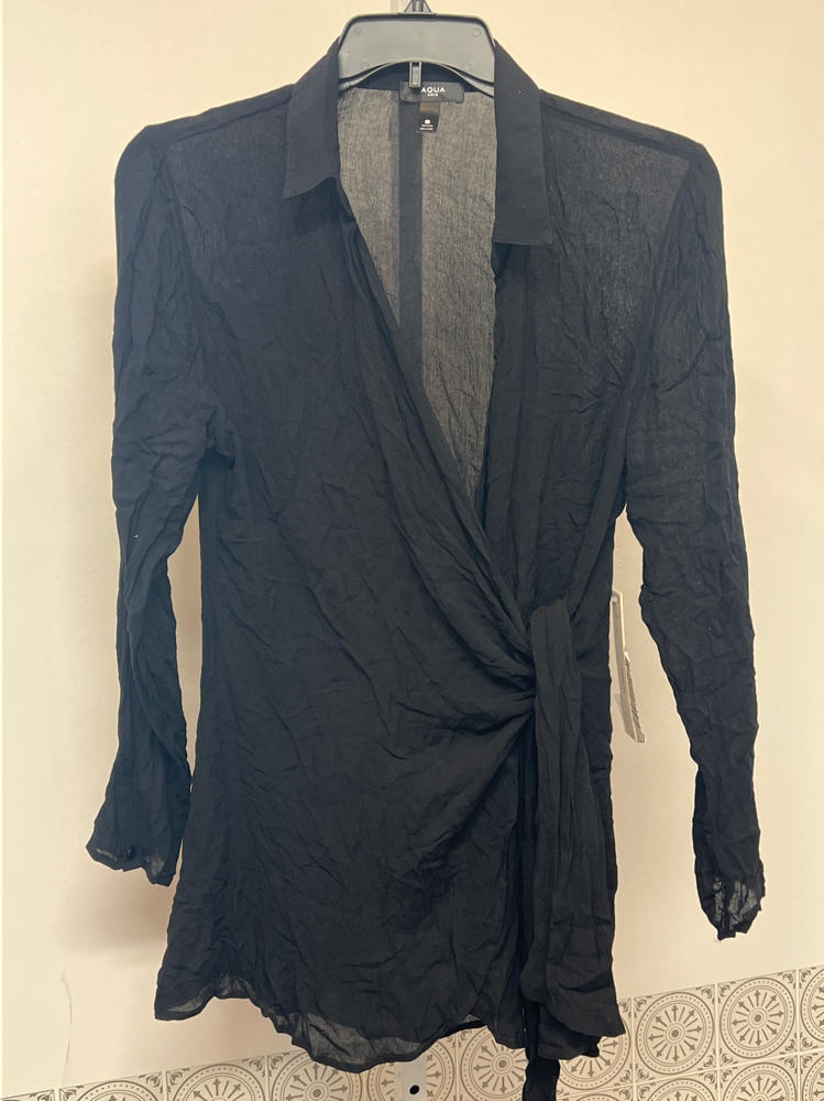 Aqua Swim Wrap Shirt Swim Cover-Up  black mini dress