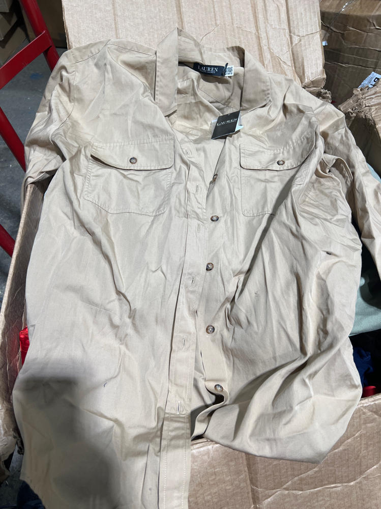 Lauren Ralph Lauren, Womens, Relaxed Fit Featherweight Cotton Shirt, Birch Tan, Large and 2x