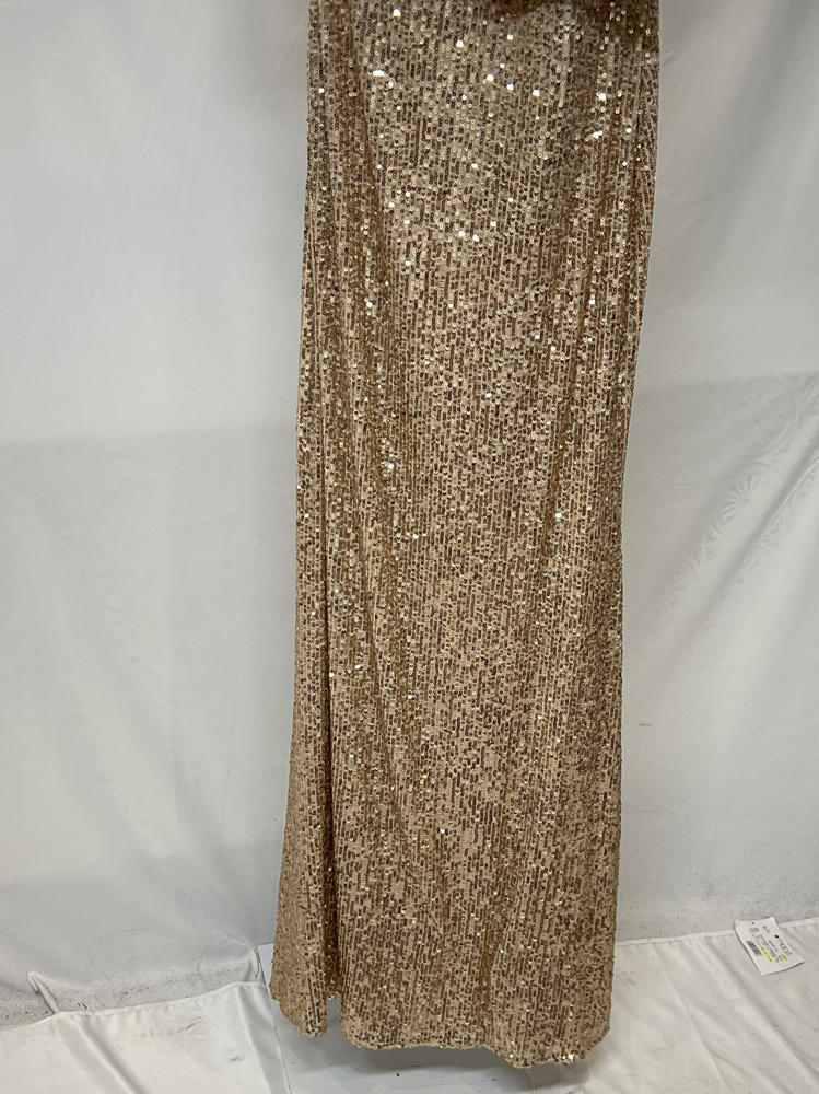 Betsy & Adam Women’s Sequin One Shoulder Satin Drape Floor Length Dress, Champagne, 6