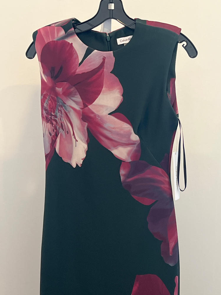 Calvin Klein Women's Cal Sleeve Floral Sheath Grey/Aubergine Multi 4