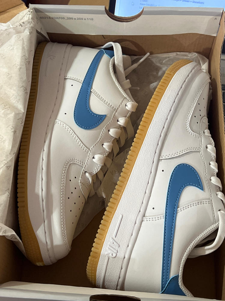Nike Air Force 1 Big Kids' Shoes (FV5948-115, White/Gum Light Brown/Blue Beyond) Size 5.5y, 5y, 6.5y, 7y,