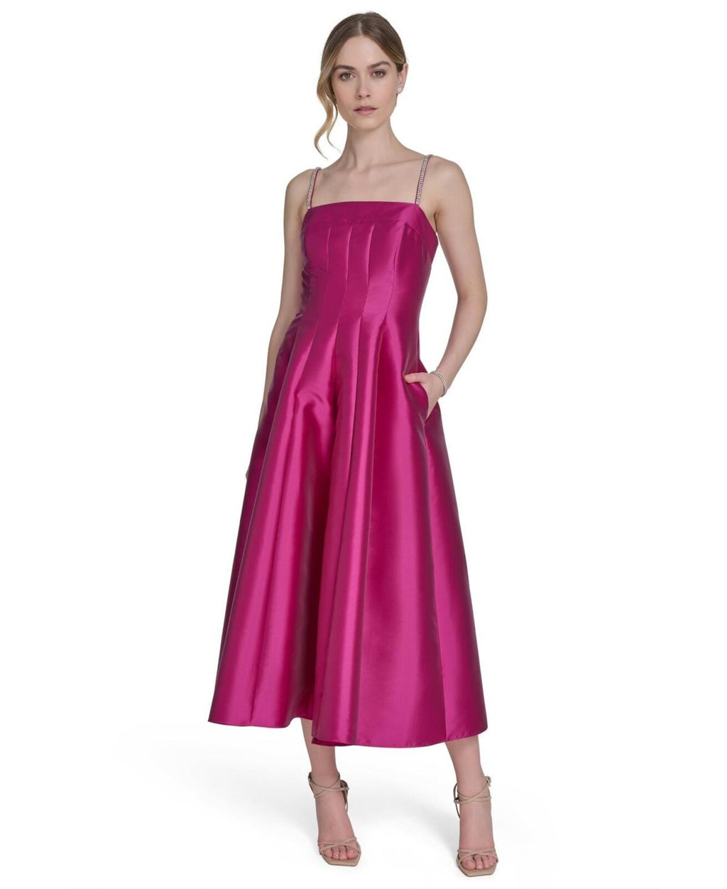 Macy's Eliza J Women's Solid Color Square-Neck Sleeveless Midi Dress