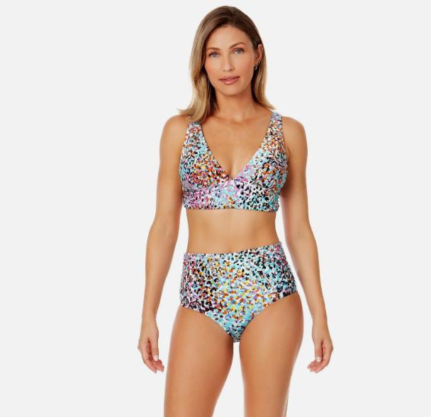 Anne cole Sunset Dot Fold Over High Waist Shirred Bikini Swim top and Bottoms