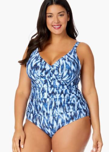 Anne Cole Ikat Hidden Underwire Drape Front One Piece Swimsuit