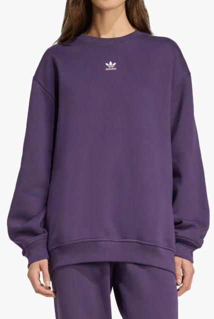 new Adidas women's Essentials Fleece Long Oversized Crew Sweatshirt purple