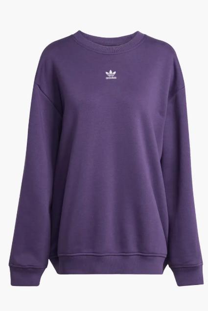new Adidas women's Essentials Fleece Long Oversized Crew Sweatshirt purple