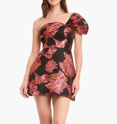 Dress the Population Olive Floral Jacquard Off the Shoulder Cocktail Minidress