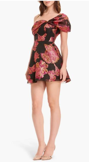 Dress the Population Olive Floral Jacquard Off the Shoulder Cocktail Minidress