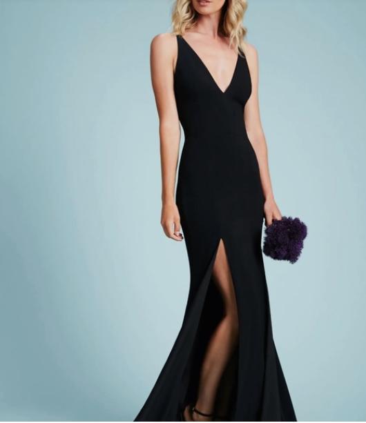 Dress the Population Iris Crepe Side Slit Gown, Black, XXL