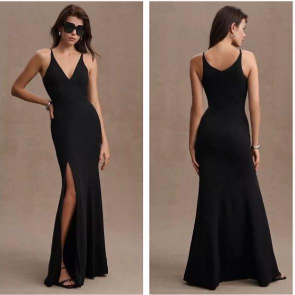 Dress the Population Iris Crepe Side Slit Gown, Black, XXL