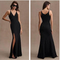 Dress the Population Iris Crepe Side Slit Gown, Black, XXL