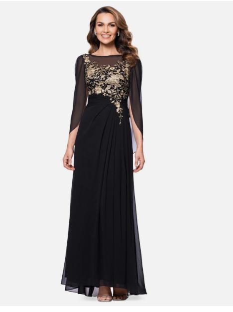 sold Betsy & Adam Womens Metallic Embroidered Evening Dress Black 10, Black/Gold