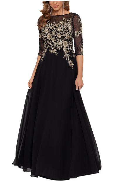 sold Betsy & Adam Womens Metallic Embroidered Evening Dress Black 10, Black/Gold