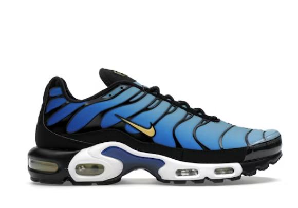 Nike Air Max Plus Big Kids' Shoes (CD0609-032, Black/Sky Blue/Hyper Blue/Chamois) youth kids shows