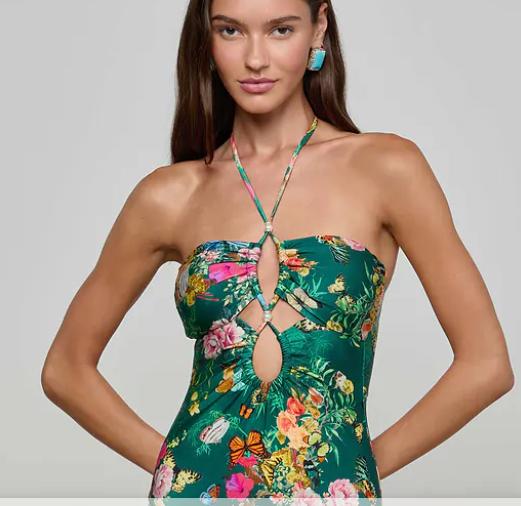 L'AGENCE Botanical Halter One-Piece Swimsuit