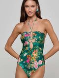 L'AGENCE Botanical Halter One-Piece Swimsuit