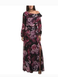 x by xscape Ruffle Floor Length Chiffon One Shoulder Dress with Nadia Print