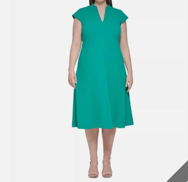 Calvin Klein Plus Size V-Neck Short-Sleeve a-Line Dress - Jungle Size 16W