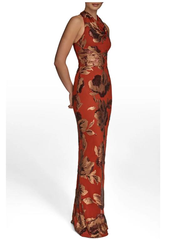 Floral Sequin Embellished Halter Gown by Donna Karan  Size 4