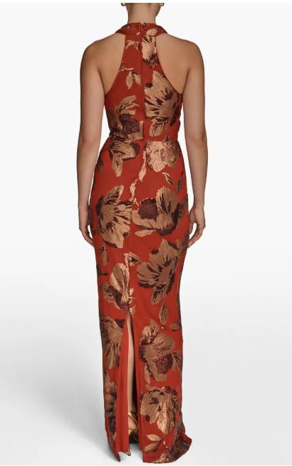 Floral Sequin Embellished Halter Gown by Donna Karan  Size 4