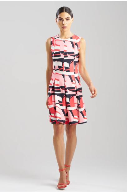 Natori Abstract Lines Sleeveless Pleated Dress size 10