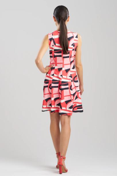 Natori Abstract Lines Sleeveless Pleated Dress size 10