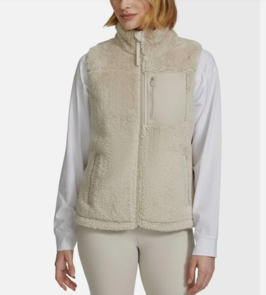 Calvin Klein Women s Sherpa Vest  Porcini  L, xl new