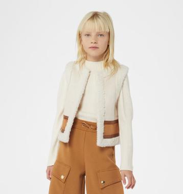 chloe kids Brown Two-Tone Shearling Gilet for Girls vest