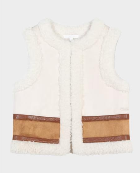 chloe kids Brown Two-Tone Shearling Gilet for Girls vest