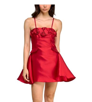 Rosette-Adorned Mini Dress with Spaghetti Straps by Violet Weekend junior