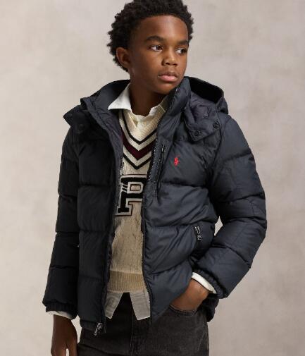 POLO RALPH LAUREN, Boys, The Gorham Down Hooded Jacket (Toddler/Little Kid), Polo Black, Little Kid