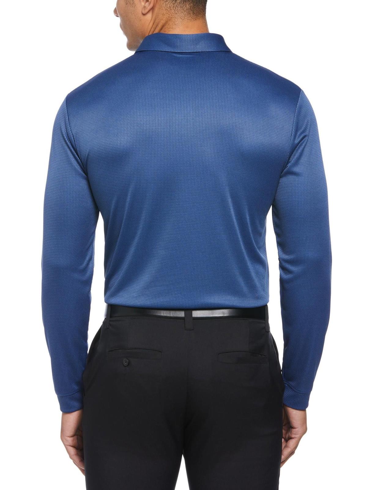 Pga Tour  Men's Mini Jacquard Long Sleeve Golf Polo Shirt - Peacoat