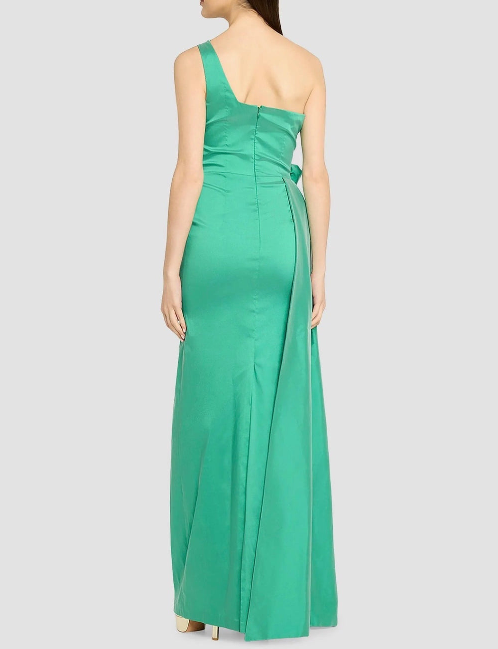 TERI JON BY RICKIE FREEMAN Flower-Corsage One-Shoulder Taffeta Gown