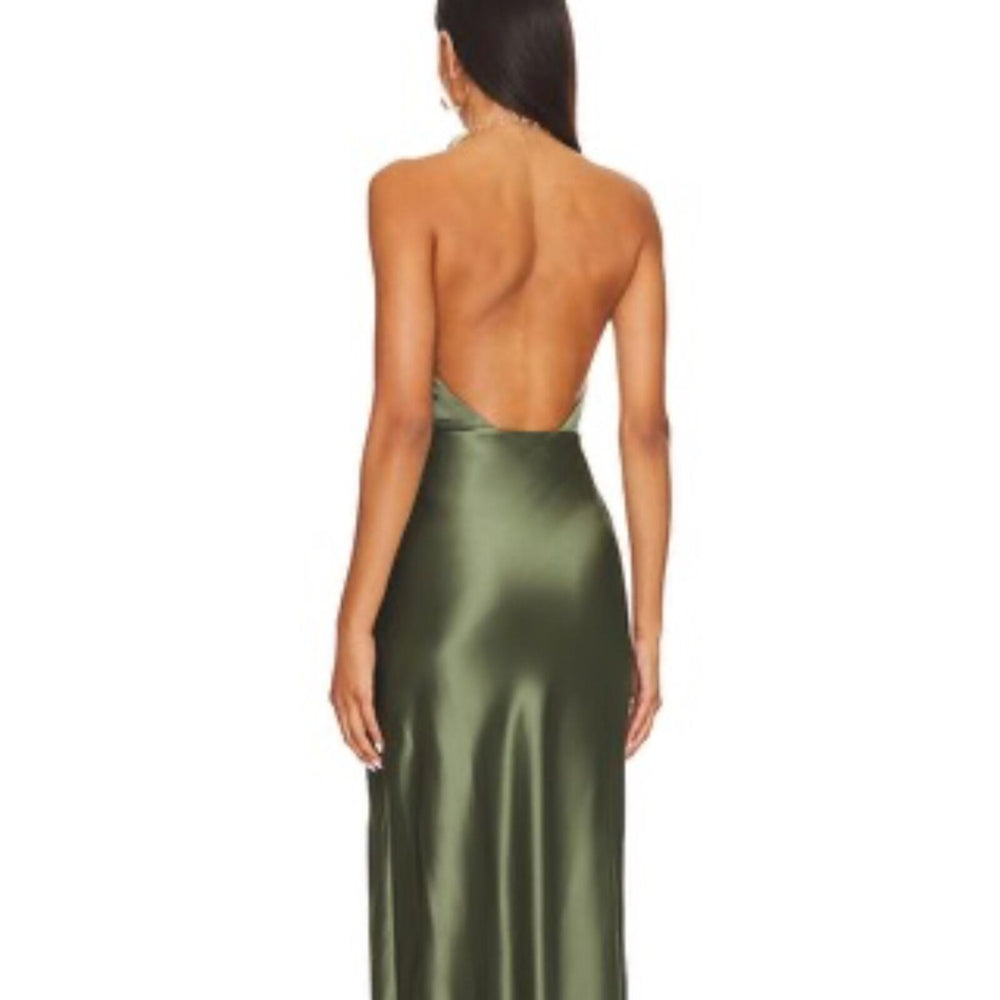 NICHOLAS Edyth Keyhole Necklace Gown in Dark Olive