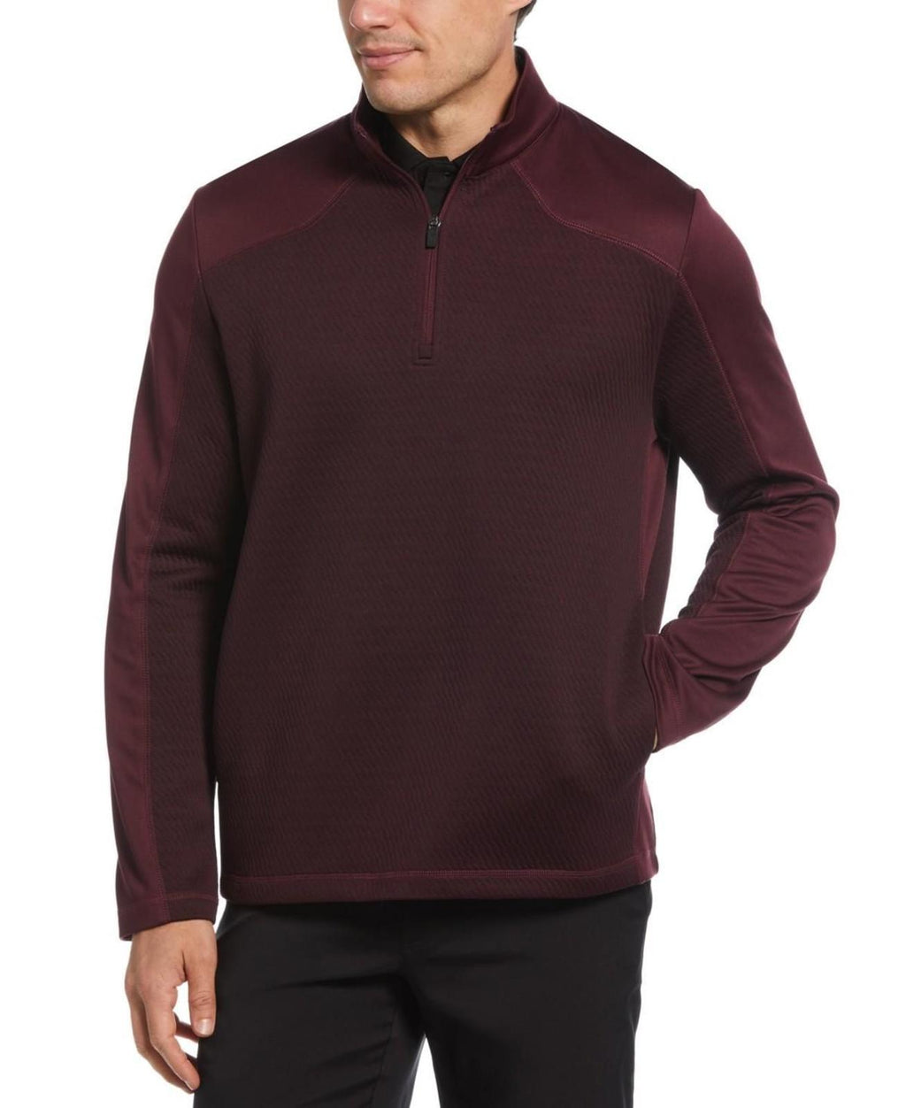 Pga Tour Men's 3D Textured Long Sleeve Quarter-Zip Sweatshirt - Fig Heather