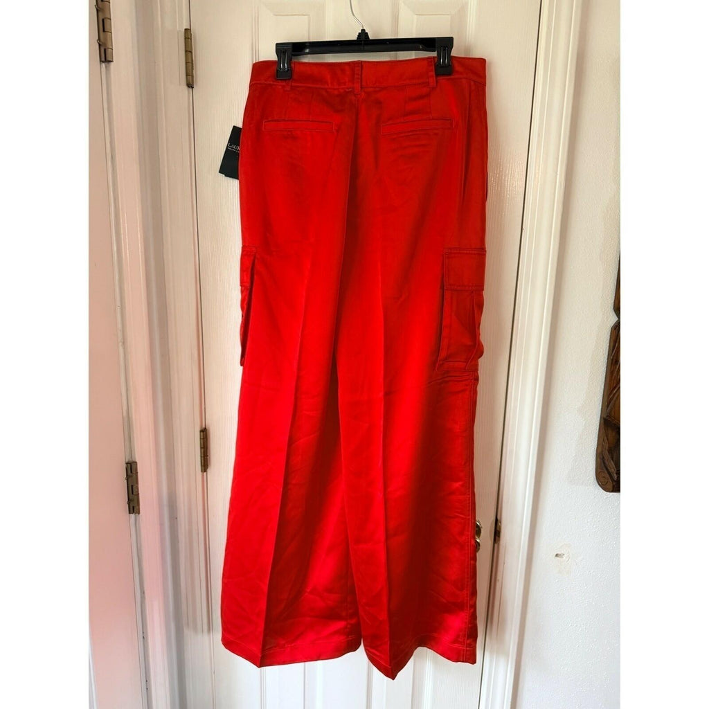 Lauren Ralph Lauren Satin Charmeuse Wide-Leg Cargo Pants Bright Vermilion