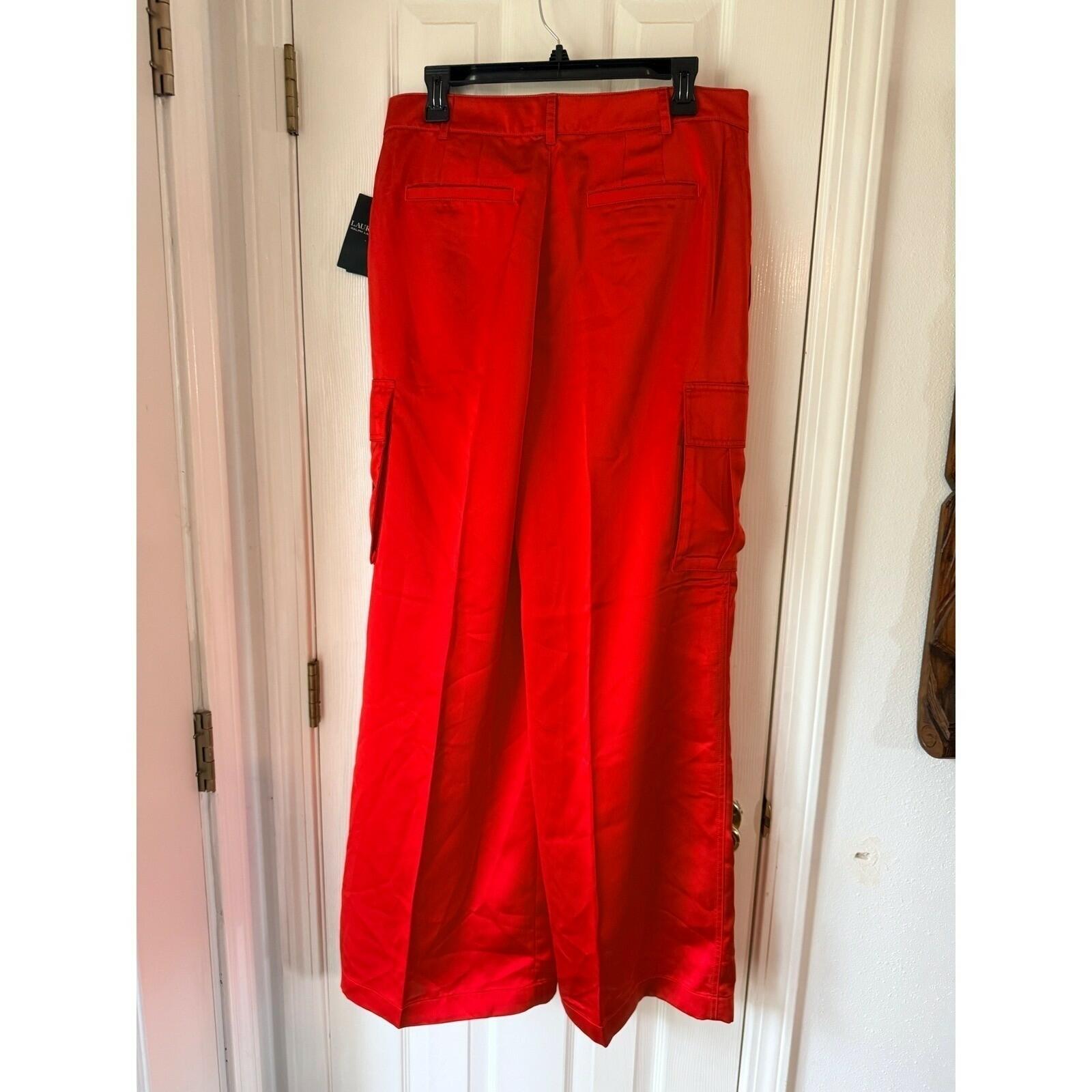Lauren Ralph Lauren Satin Charmeuse Wide-Leg Cargo Pants Bright Vermilion