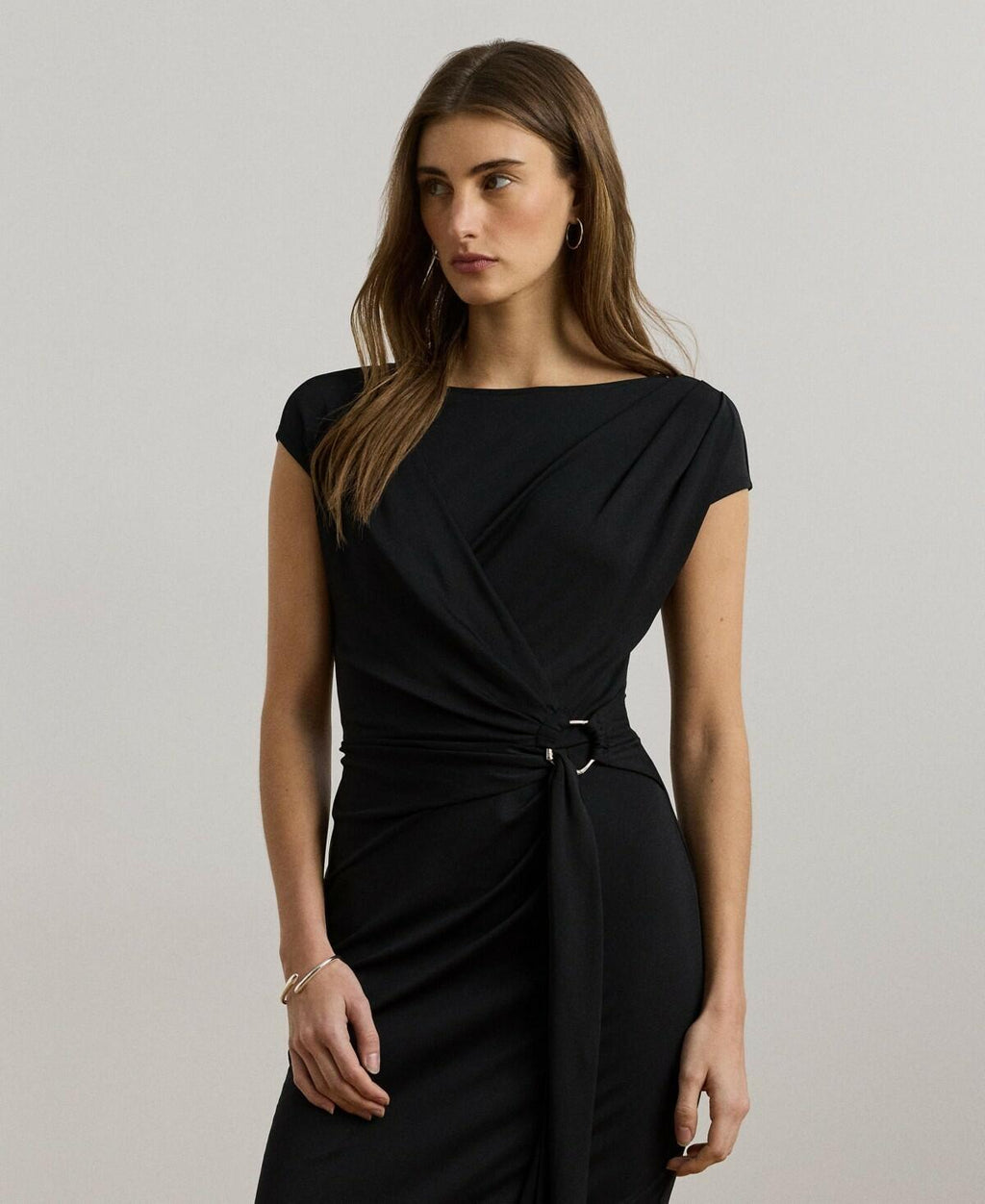 Lauren Ralph Lauren Women's Ring-Trim Jersey Cap-Sleeve Dress Black Size 2 black new