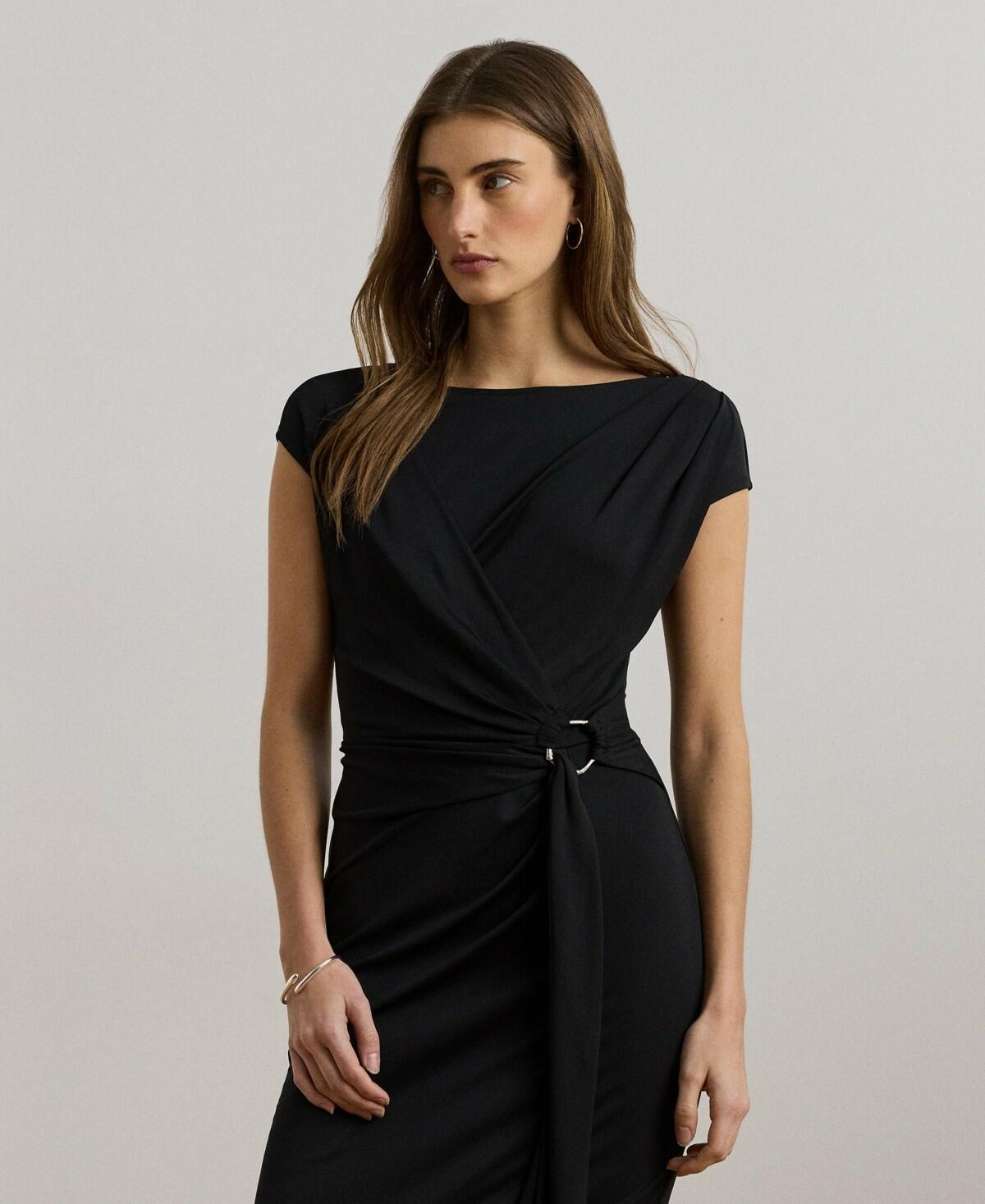 Lauren Ralph Lauren Women's Ring-Trim Jersey Cap-Sleeve Dress Black Size 2 black new