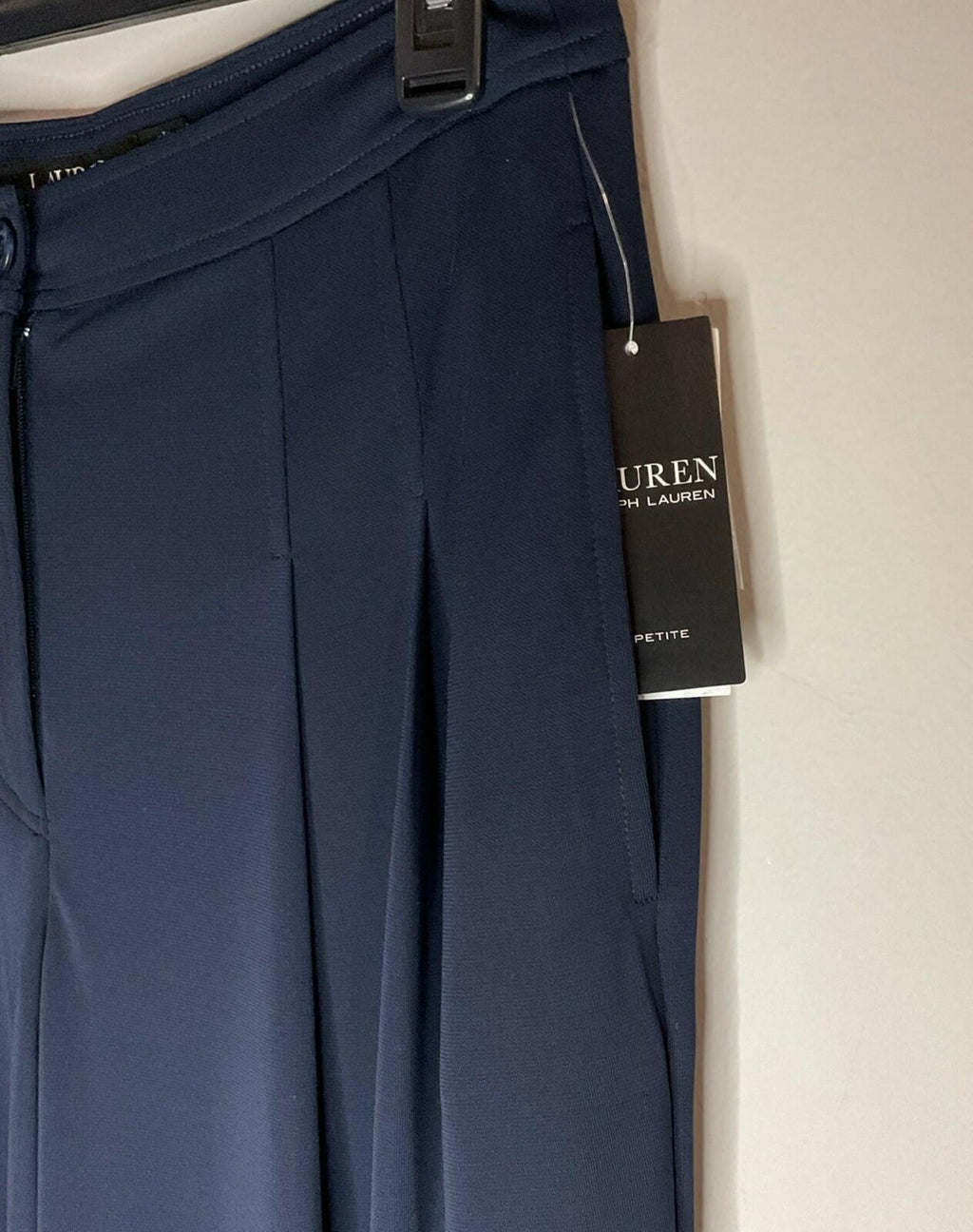 LAUREN RALPH LAUREN PETITE Pleated Stretch Jersey Wide-Leg Pant Navy NWT