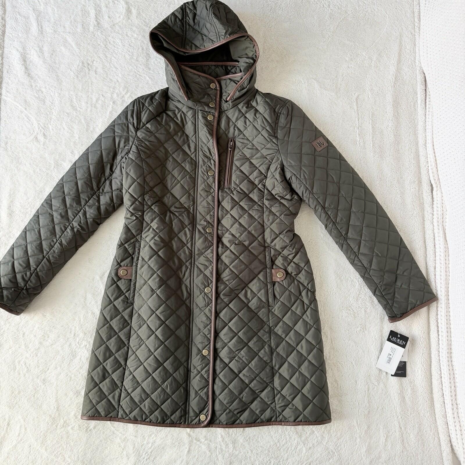 Quilted Faux-Suede Trim Coat with Hood by Lauren Ralph Lauren 1x new